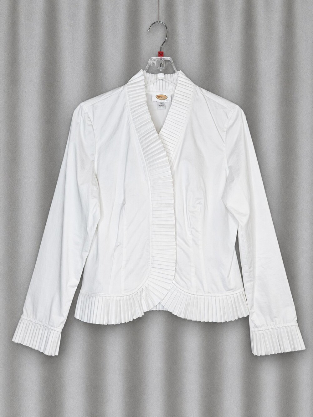 Talbots Vintage White Pleated Trim Cotton Poplin Architectural Statement Blouse